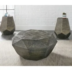 Kirkland's Home Gray Hand-Stamped Iron Octagonal Coffee Table- Coffee Tables