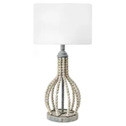 Kirkland's Home Gray Iron And Rattan Beaded Table Lamp- Table Lamps