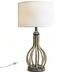 Kirkland's Home Gray Iron And Rattan Beaded Table Lamp- Table Lamps
