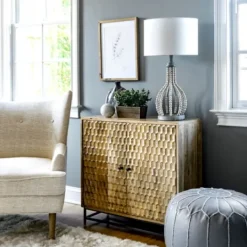 Kirkland's Home Gray Iron And Rattan Beaded Table Lamp- Table Lamps