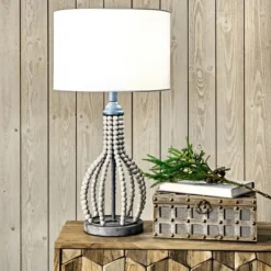 Kirkland's Home Gray Iron And Rattan Beaded Table Lamp- Table Lamps
