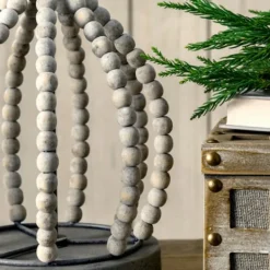 Kirkland's Home Gray Iron And Rattan Beaded Table Lamp- Table Lamps
