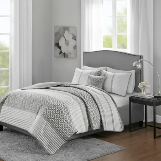Kirkland's Home Gray Jacquard Motif 4-Pc. Queen Coverlet Set- Bedspreads & Coverlets