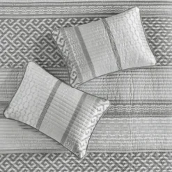 Kirkland's Home Gray Jacquard Motif 4-Pc. Queen Coverlet Set- Bedspreads & Coverlets