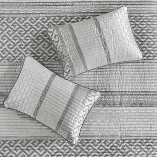 Kirkland's Home Gray Jacquard Motif 4-Pc. Queen Coverlet Set- Bedspreads & Coverlets