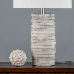 Kirkland's Home Gray Layered Cylinder Table Lamp- Table Lamps