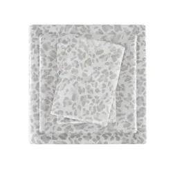 Kirkland's Home Gray Leopard Print Satin 4-Pc. Queen Sheet Set- Bed Sheets
