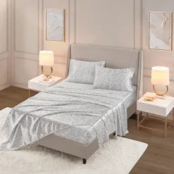 Kirkland's Home Gray Leopard Print Satin 4-Pc. Queen Sheet Set- Bed Sheets