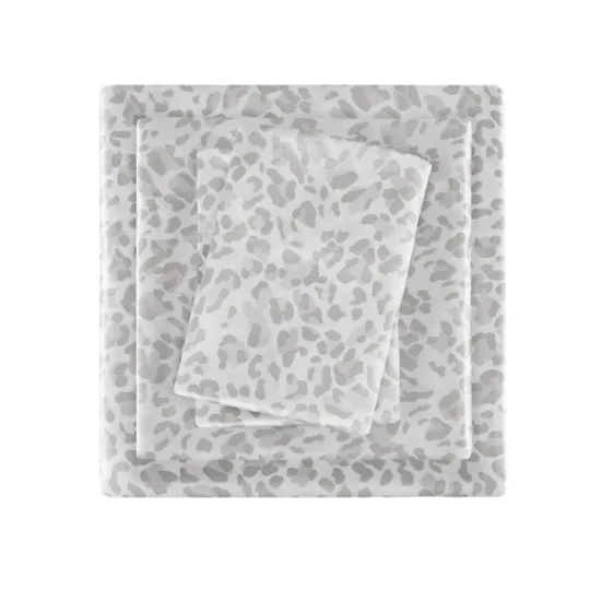 Kirkland's Home Gray Leopard Print Satin 3-Pc. Twin Sheet Set- Bed Sheets