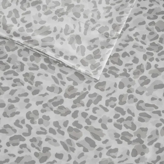 Kirkland's Home Gray Leopard Print Satin 3-Pc. Twin Sheet Set- Bed Sheets