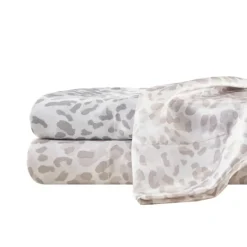 Kirkland's Home Gray Leopard Print Satin 4-Pc. King Sheet Set- Bed Sheets
