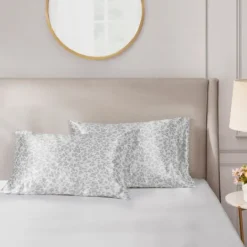 Kirkland's Home Gray Leopard Satin Standard 2-Pc. Pillow Case Set- Bed Sheets
