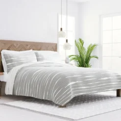 Kirkland's Home Gray Linear Reversible 3-Pc. King Quilt Set- Quilts