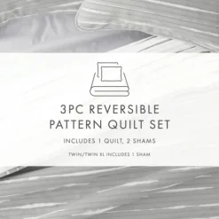 Kirkland's Home Gray Linear Reversible 3-Pc. King Quilt Set- Quilts