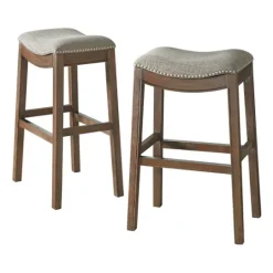 Kirkland's Home Gray Nailhead Trim Saddle Bar Stools, Set Of 2- Bar Stools & Counter Height Stools