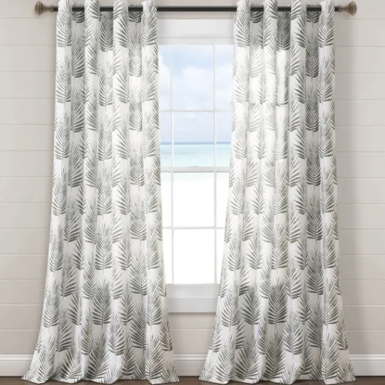 Kirkland's Home Gray Palm Leaves Curtain Panel Set, 84 In.- Curtains & Drapes
