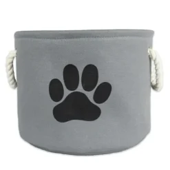 Kirkland's Home Gray Paw Print Round Basket With Handles- Baskets & Boxes