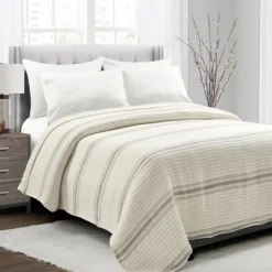 Kirkland's Home Gray Pick Stitch Stripe King Quilt- Quilts