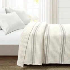 Kirkland's Home Gray Pick Stitch Stripe King Quilt- Quilts