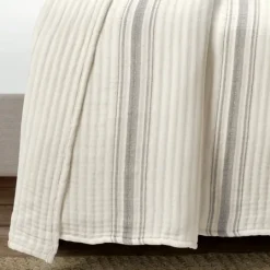 Kirkland's Home Gray Pick Stitch Stripe King Quilt- Quilts