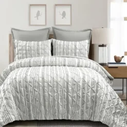 Kirkland's Home Gray Pintuck Stripe Full/Queen 5-Pc. Comforter Set- Comforters