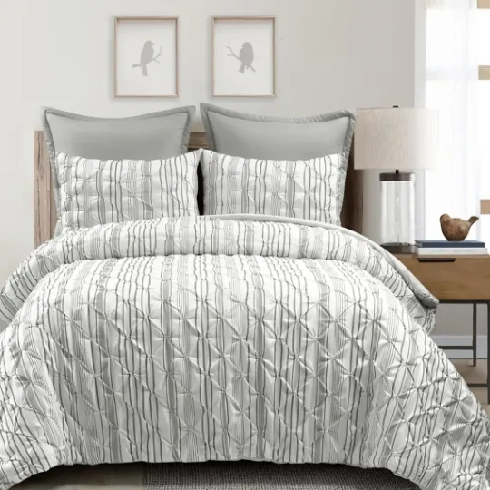Kirkland's Home Gray Pintuck Stripe Full/Queen 5-Pc. Comforter Set- Comforters