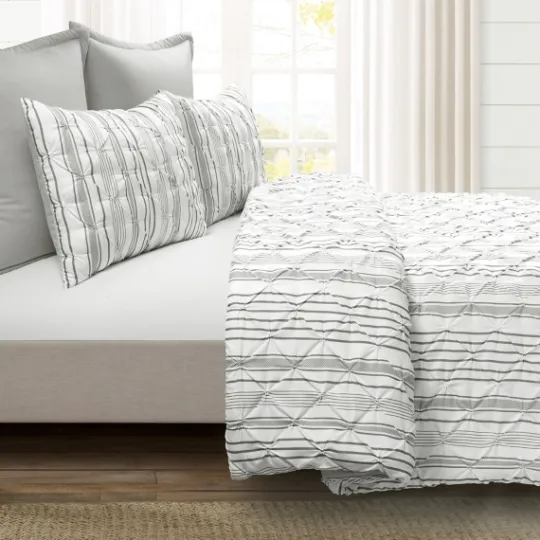 Kirkland's Home Gray Pintuck Stripe Full/Queen 5-Pc. Comforter Set- Comforters
