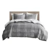 Kirkland's Home Gray Plaid Reversible 3-Pc. King Duvet Cover Set- Duvets