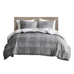 Kirkland's Home Gray Plaid Reversible 3-Pc. Queen Duvet Cover Set- Duvets