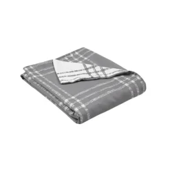 Kirkland's Home Gray Plaid Reversible 3-Pc. Queen Duvet Cover Set- Duvets