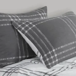 Kirkland's Home Gray Plaid Reversible 3-Pc. Queen Duvet Cover Set- Duvets
