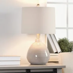 Kirkland's Home Gray Ribbed Ceramic Table Lamp- Table Lamps