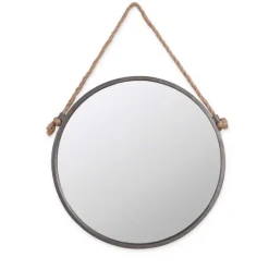 Kirkland's Home Gray Round Metal Hanging Rope Wall Mirror- Decorative Mirrors