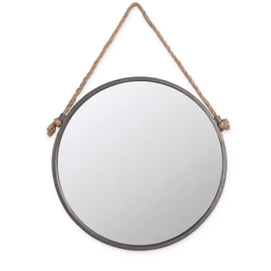 Kirkland's Home Gray Round Metal Hanging Rope Wall Mirror- Decorative Mirrors