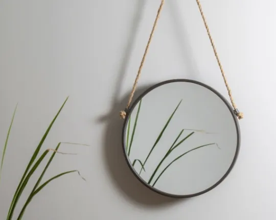 Kirkland's Home Gray Round Metal Hanging Rope Wall Mirror- Decorative Mirrors