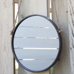 Kirkland's Home Gray Round Metal Hanging Rope Wall Mirror- Decorative Mirrors