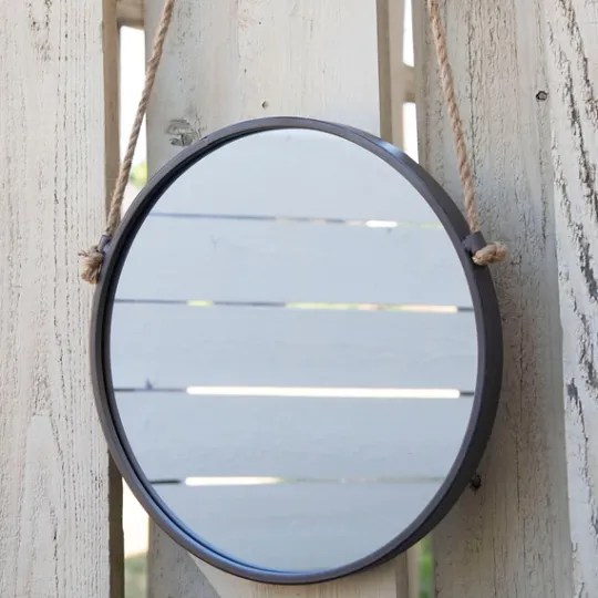 Kirkland's Home Gray Round Metal Hanging Rope Wall Mirror- Decorative Mirrors