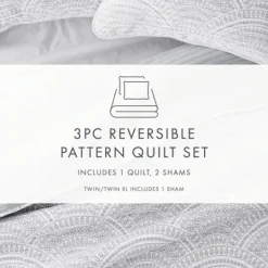 Kirkland's Home Gray Scalloped Reversible 3-Pc. King Quilt Set- Quilts