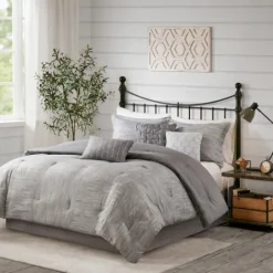 Kirkland's Home Gray Seersucker 7-Pc. King Comforter Set- Comforters