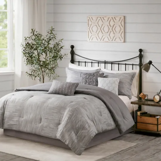 Kirkland's Home Gray Seersucker 7-Pc. King Comforter Set- Comforters