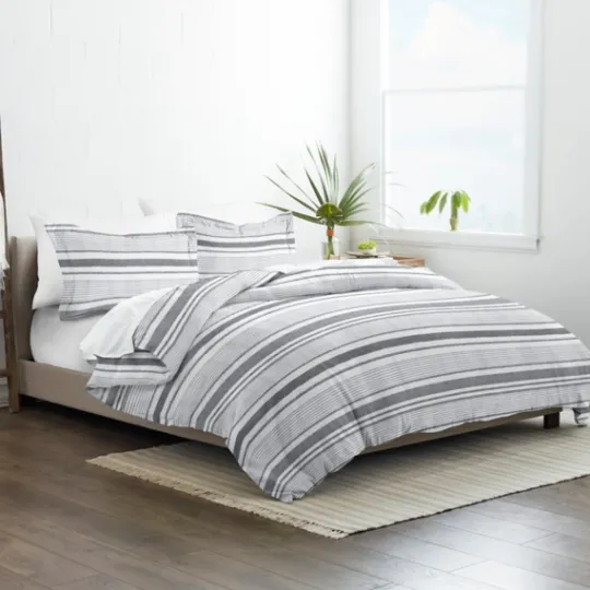Kirkland's Home Gray Soft Striped 3-Pc. King Duvet Cover Set- Duvets