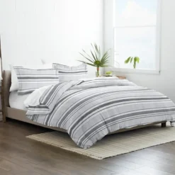 Kirkland's Home Gray Soft Striped 3-Pc. Queen Duvet Cover Set- Duvets