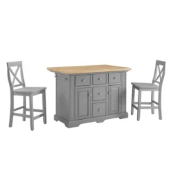 Kirkland's Home Gray Storage Cabinet 3-Pc. Kitchen Island Set- Kitchen Islands & Bar Carts