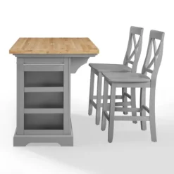 Kirkland's Home Gray Storage Cabinet 3-Pc. Kitchen Island Set- Kitchen Islands & Bar Carts