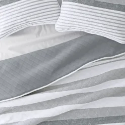 Kirkland's Home Gray Striped Reversible 3-Pc. King Quilt Set- Quilts