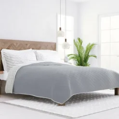 Kirkland's Home Gray Striped Reversible 2-Pc. Twin Quilt Set- Quilts