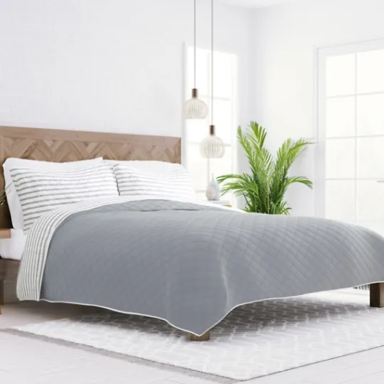 Kirkland's Home Gray Striped Reversible 2-Pc. Twin Quilt Set- Quilts
