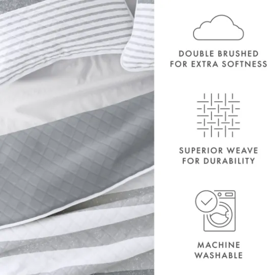 Kirkland's Home Gray Striped Reversible 2-Pc. Twin Quilt Set- Quilts