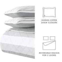 Kirkland's Home Gray Striped Reversible 2-Pc. Twin Quilt Set- Quilts