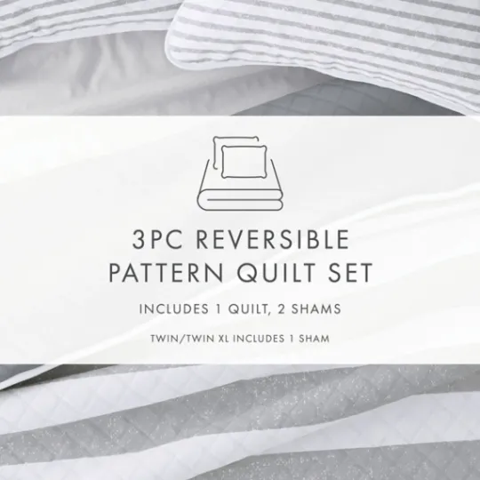 Kirkland's Home Gray Striped Reversible 2-Pc. Twin Quilt Set- Quilts
